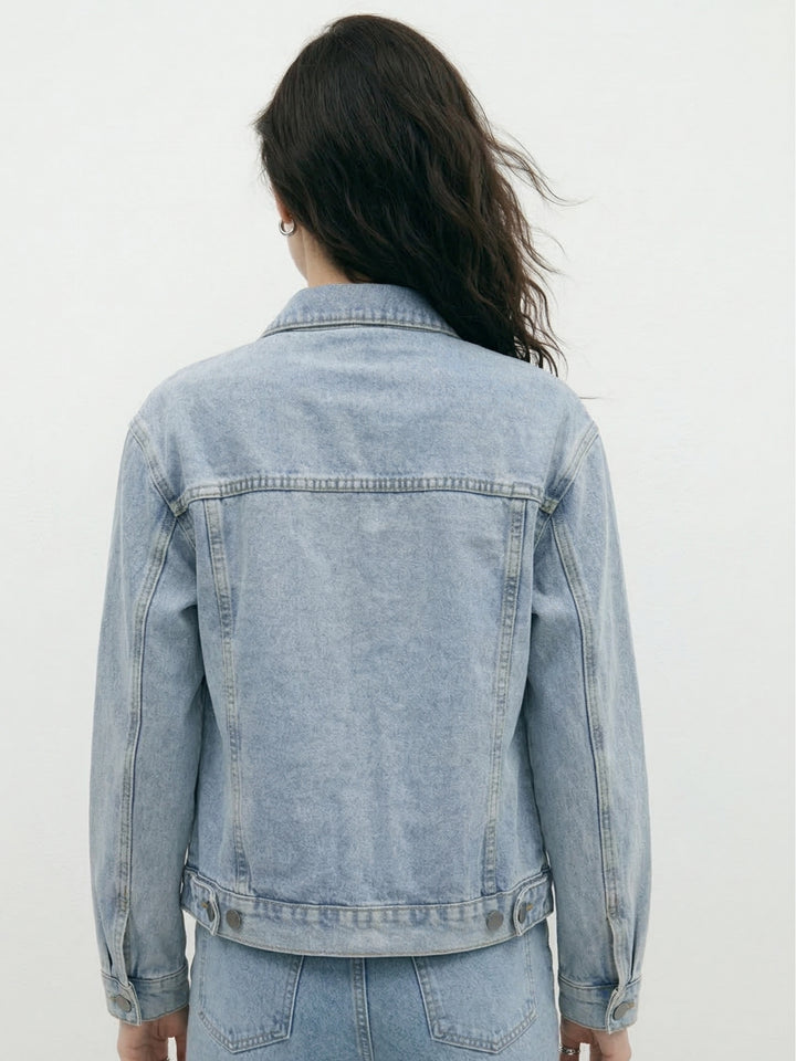 Light Blue Solid Relaxed Denim Jacket
