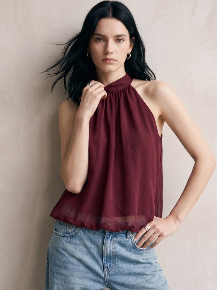 Maroon Halter Neck Flouncy Top