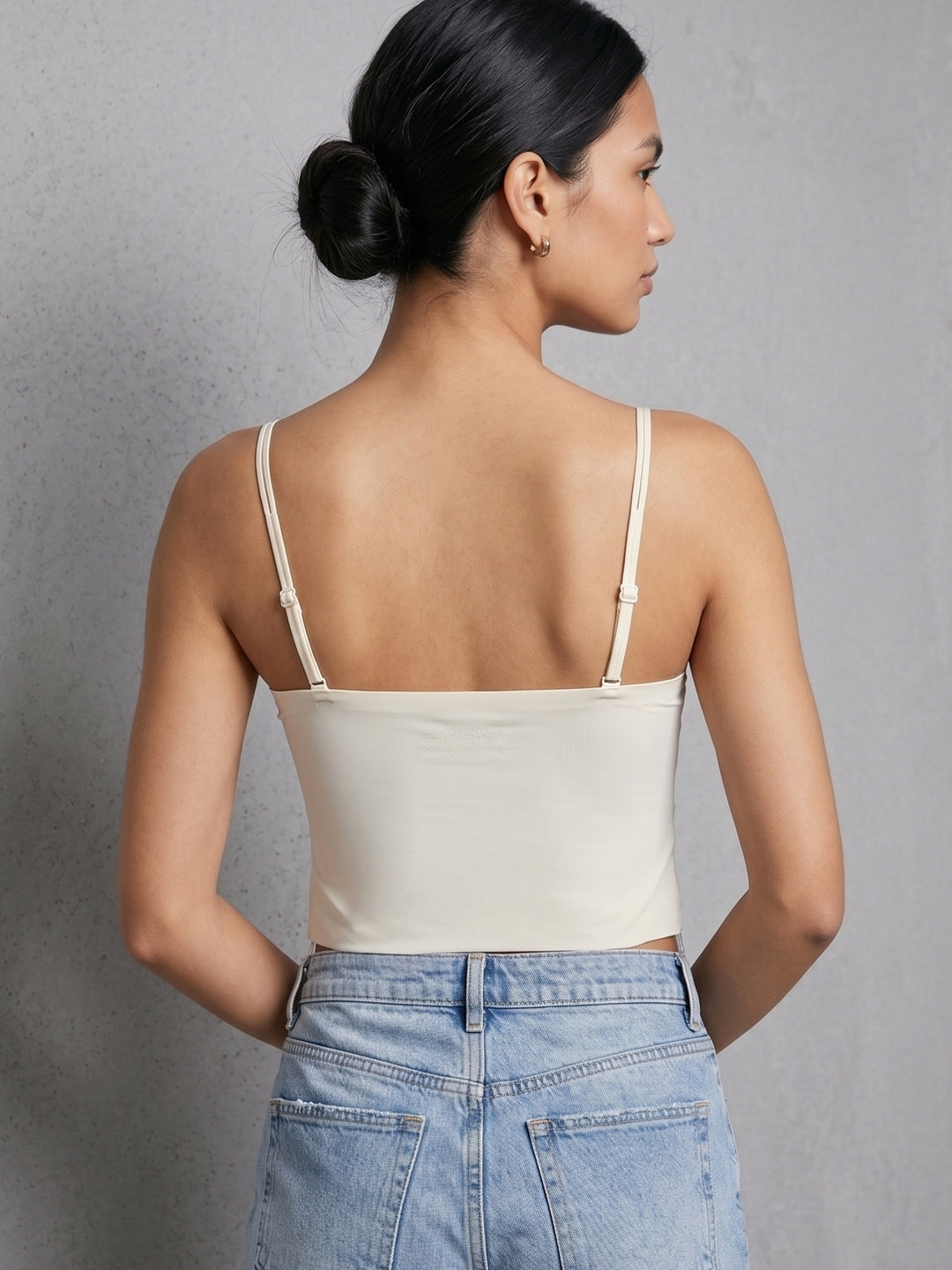 Off White Spaghetti Strap Hem Detail Top