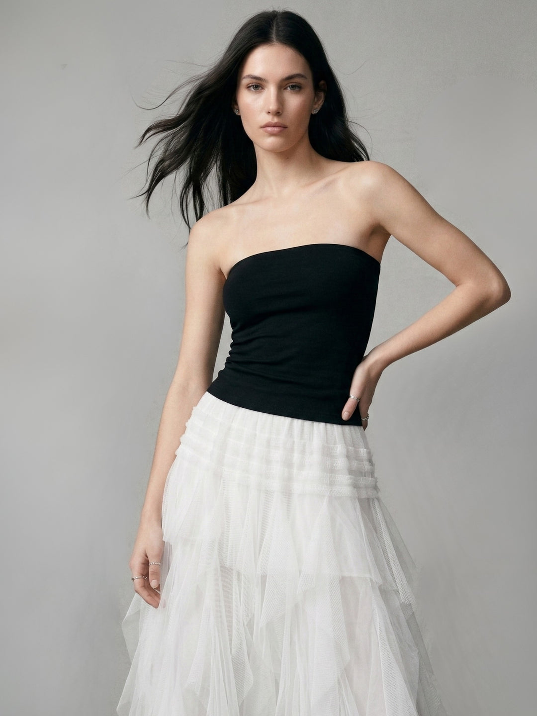 Black Off Shoulder Net Fringes Dress