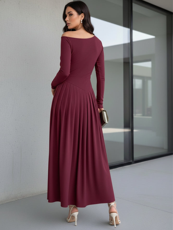 Burgundy Full Sleeve One Shoulder Dress
