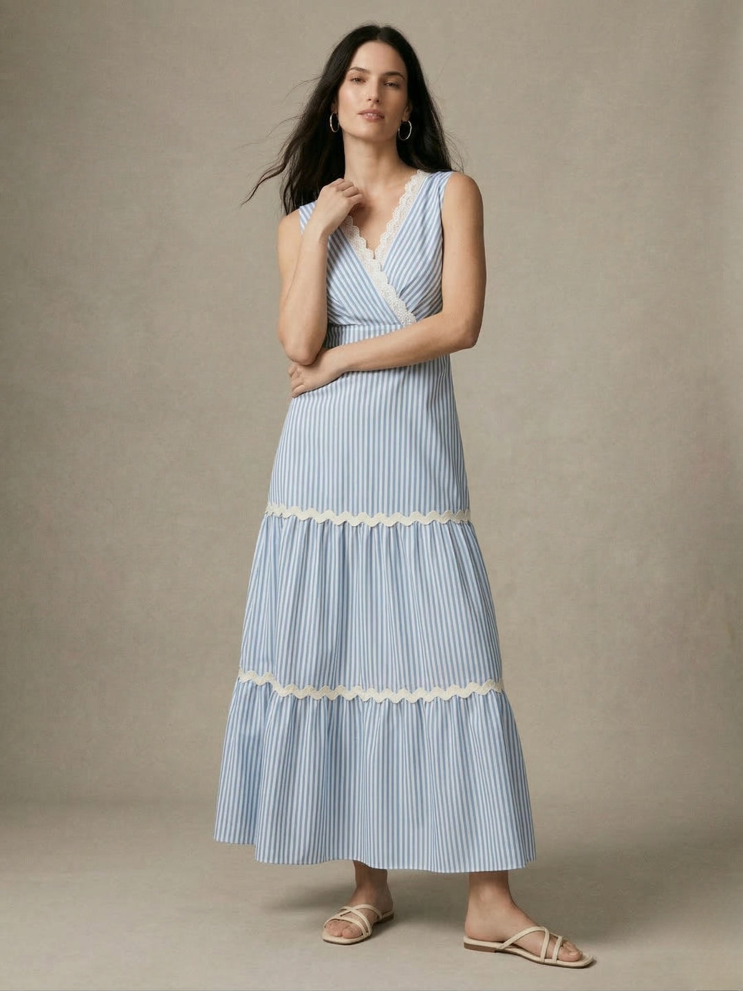 Blue Sleeveless V Neck Dress
