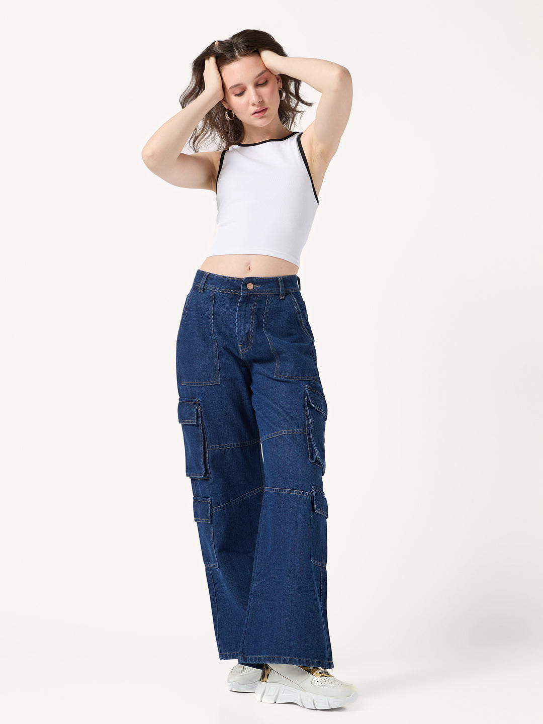Blue Cargo Style Straight Fit Jeans