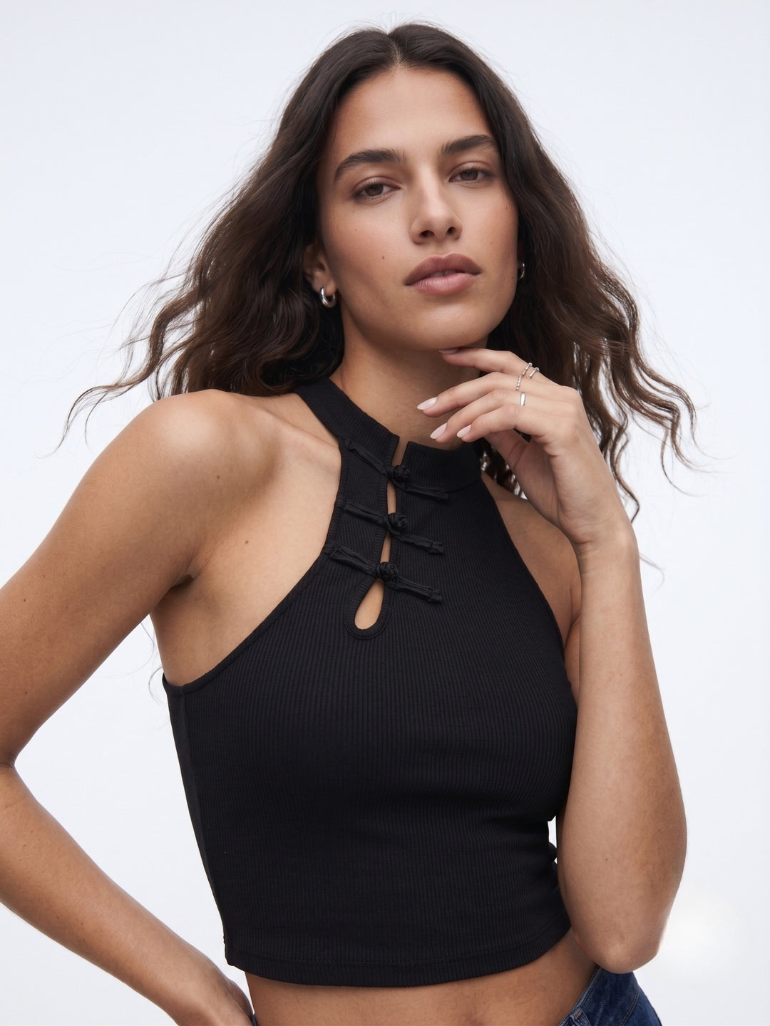 Black Halter Neck Knit Top