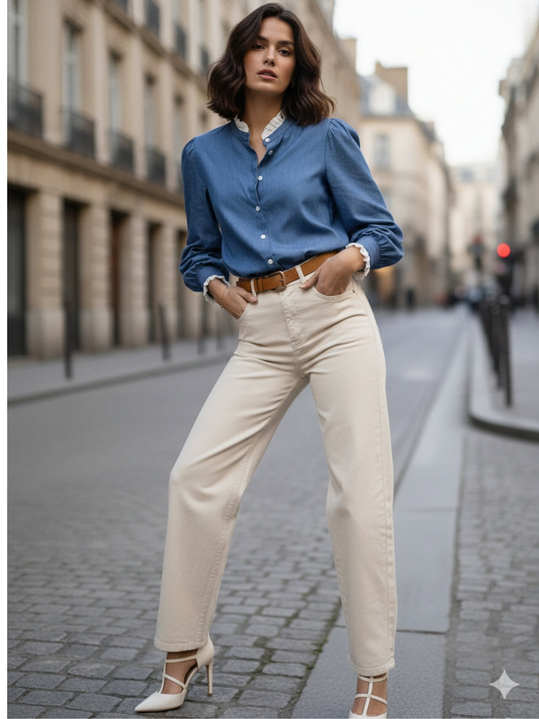 Blue Full Sleeved Solid Shirt With Contrast Ruffled Hem