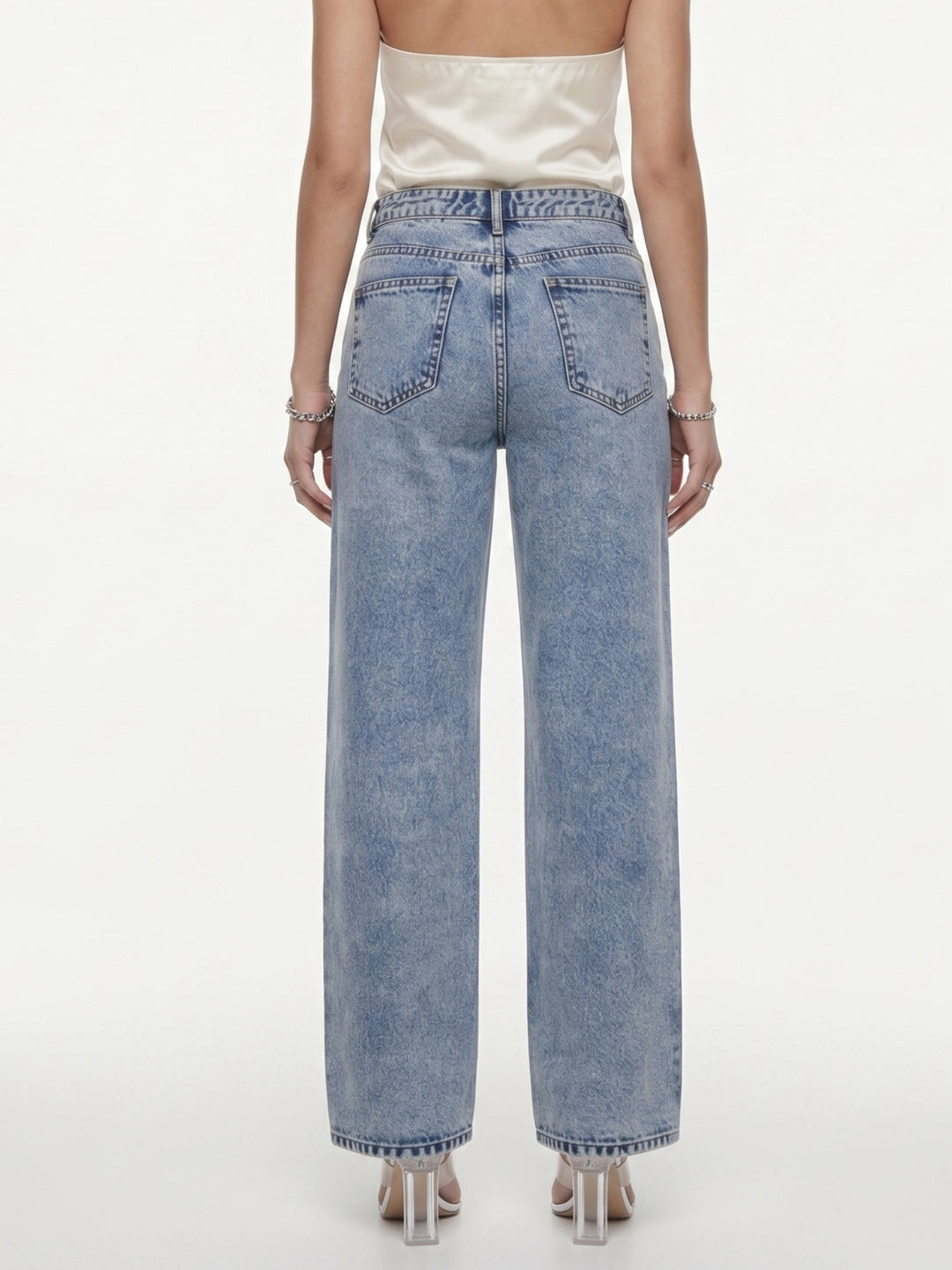 Blue Studded Wide Leg Jeans