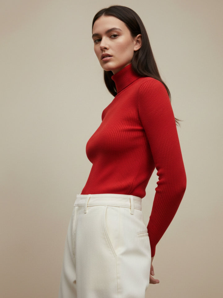 Rust Solid Basic Turtle Neck Top