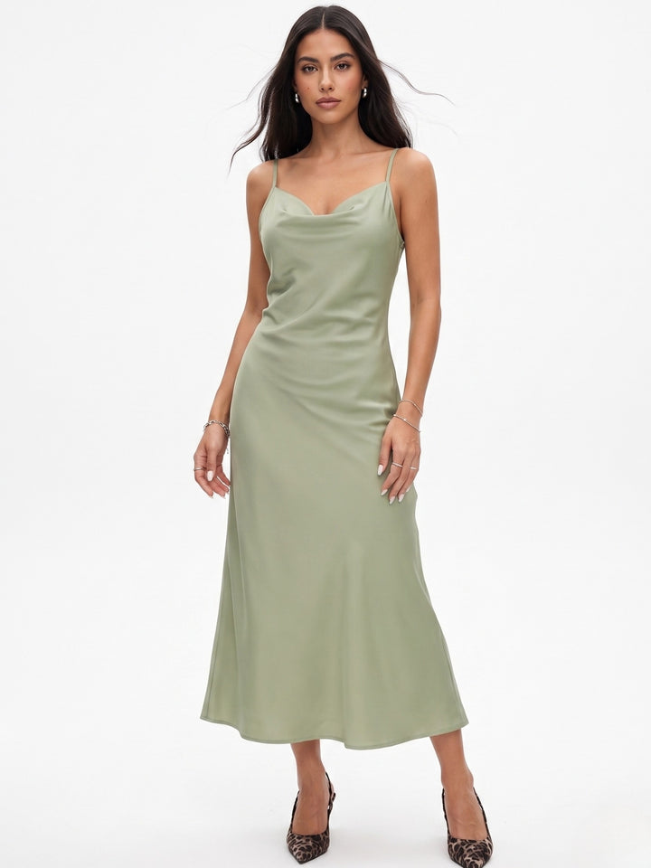 Green Spaghetti Strap Flared Dress