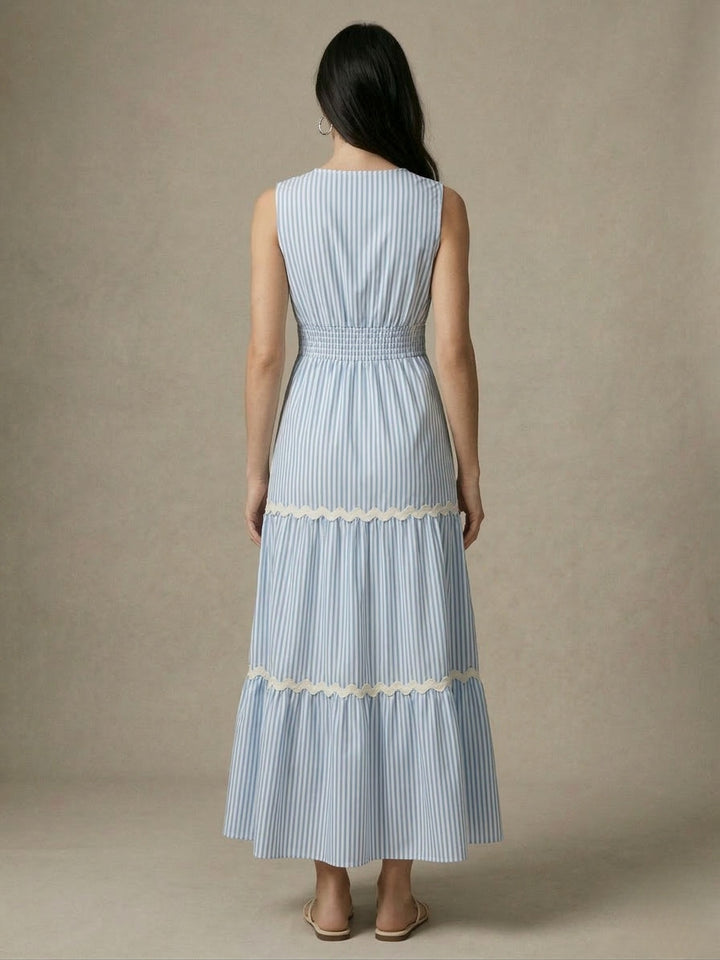 Blue Sleeveless V Neck Dress