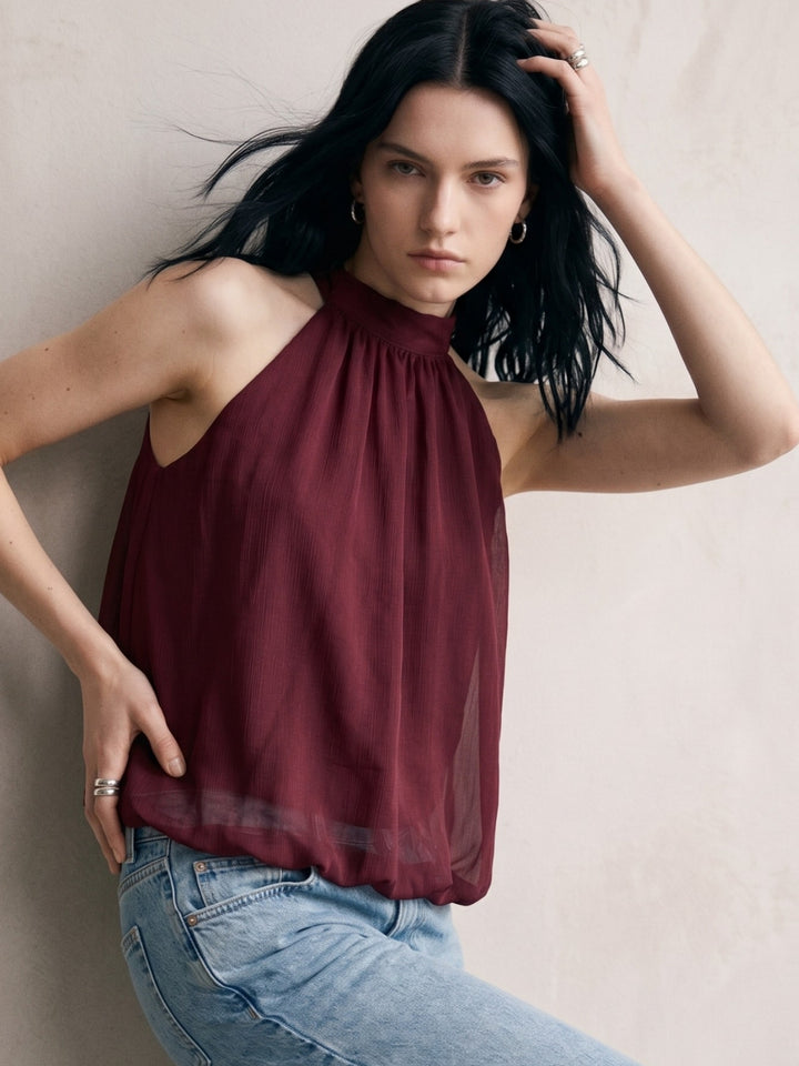 Maroon Halter Neck Flouncy Top
