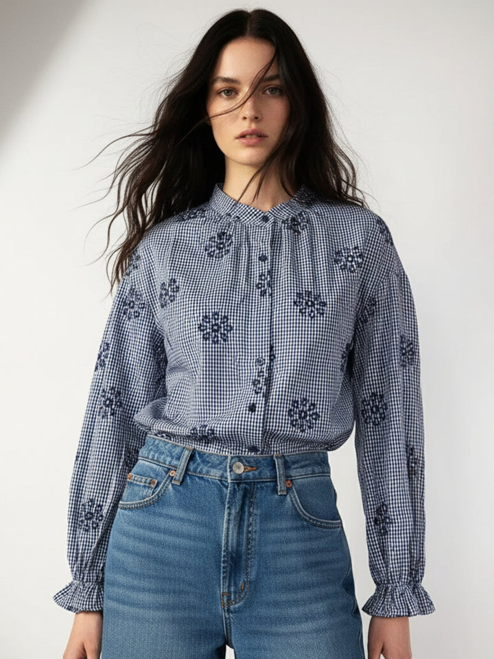Blue Floral Printed Textured Shirt