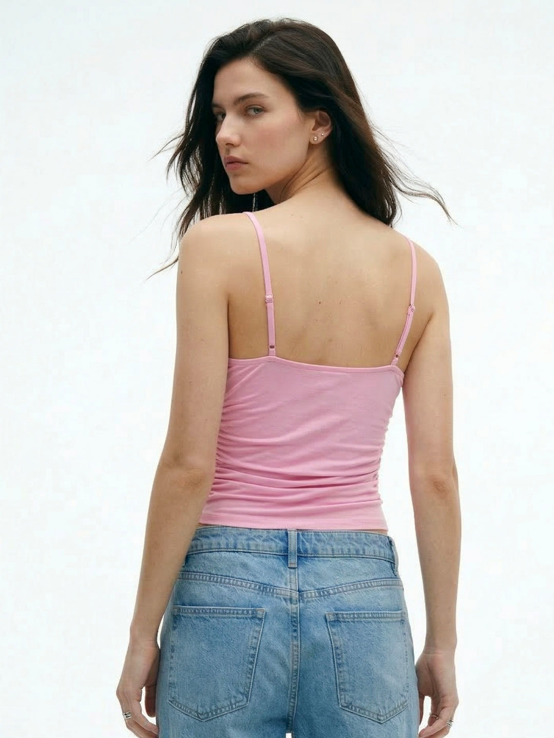 Pink Spaghetti Strap Sweetheart Neck Top
