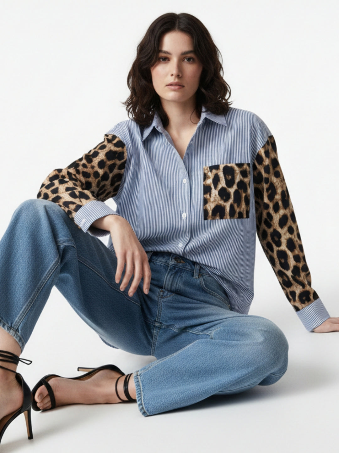 Multi Contrast Animal Printed Sleeves Shirt