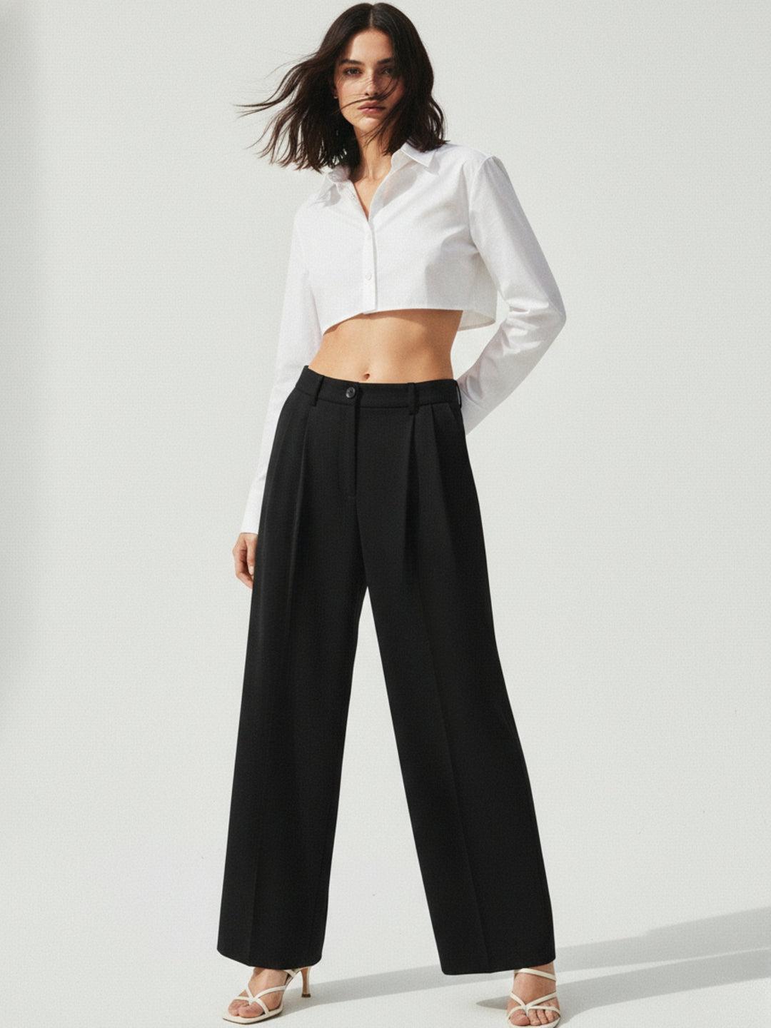 Wide Leg Black Pleated Pants