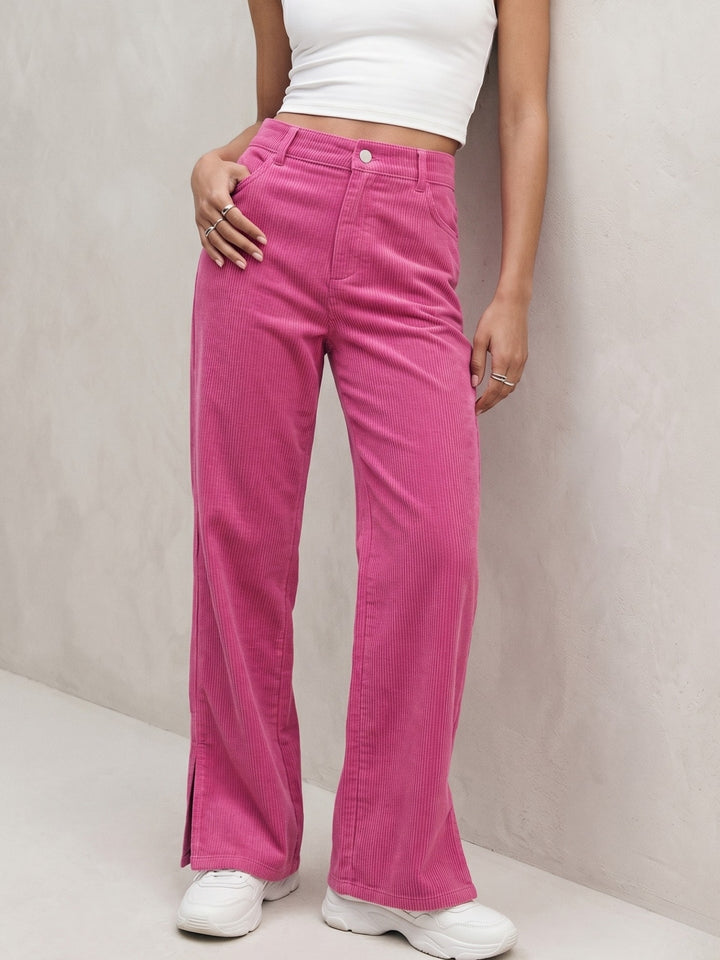 Pink Corduroy Trouser With Side Slit