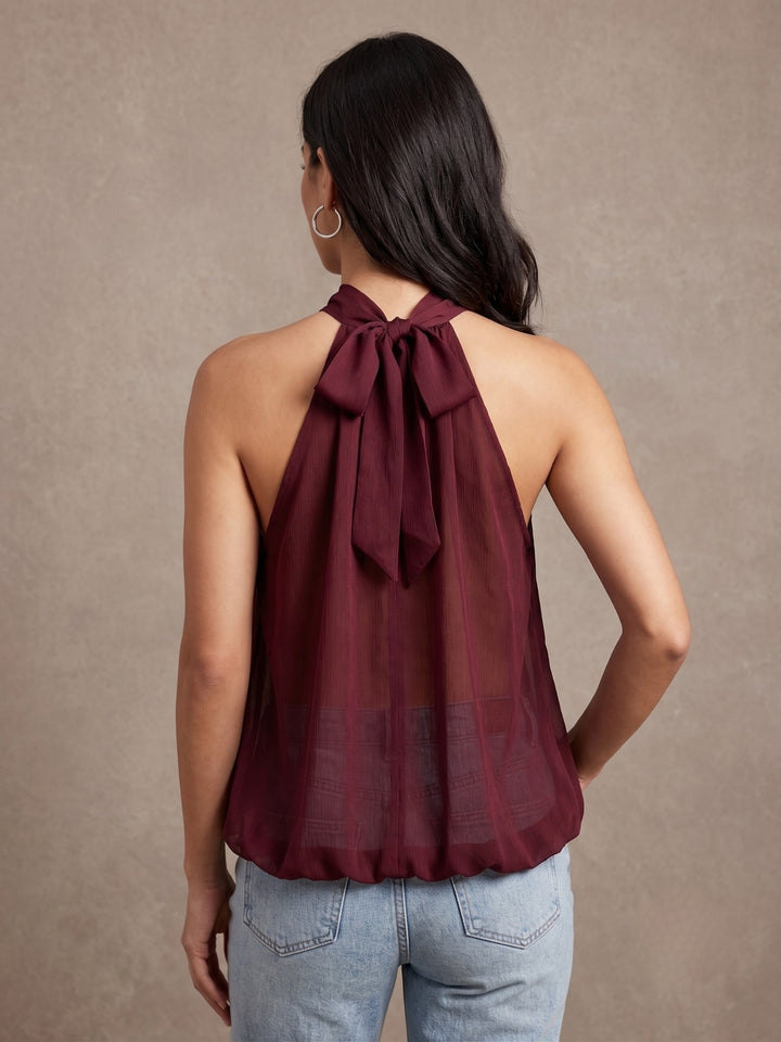 Maroon Halter Neck Flouncy Top