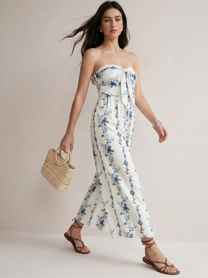 White Off Shoulder Printed Jumpsuit