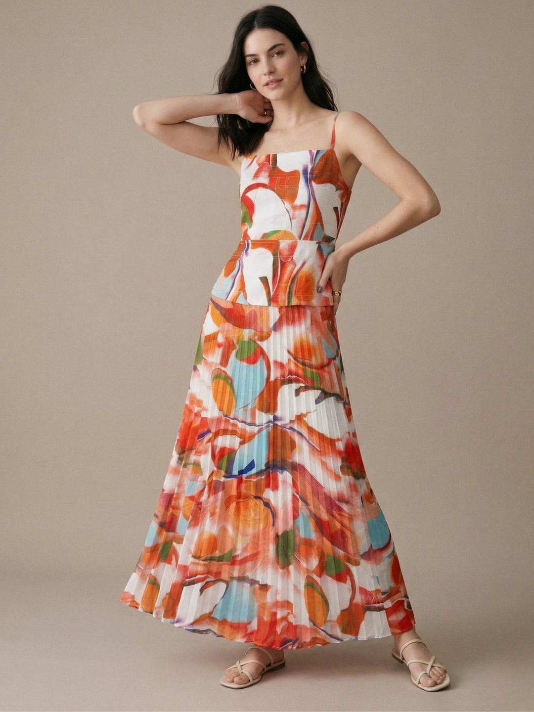 Multi Spaghetti Strap Printed Backless Dress