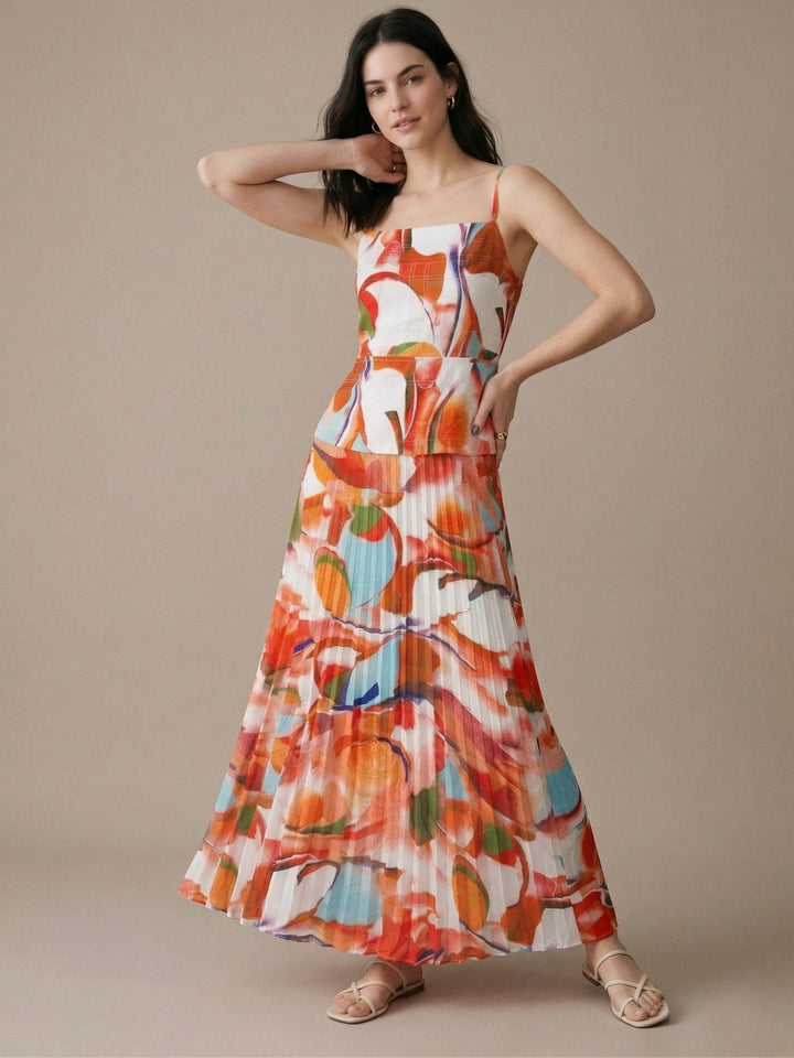 Multi Spaghetti Strap Printed Backless Dress