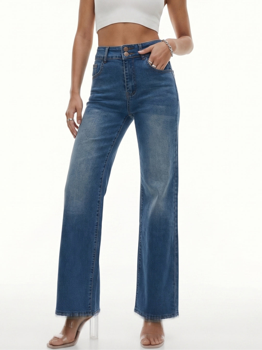Blue High Waist Wide Leg Jeans