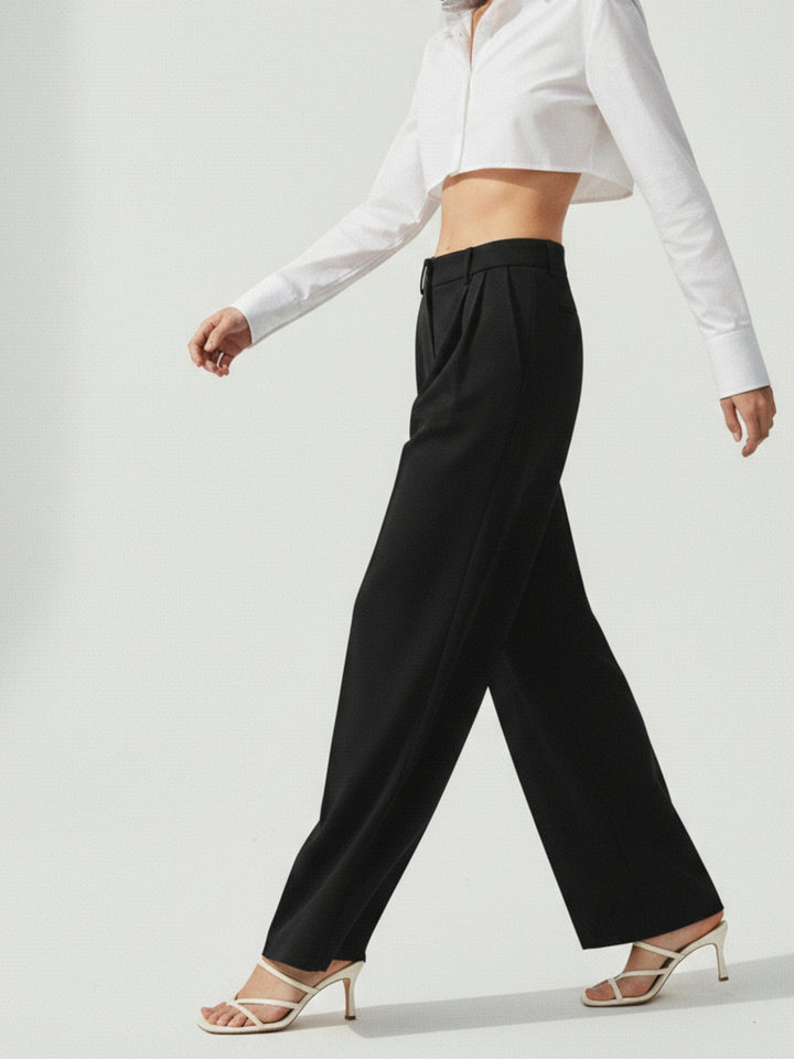 Wide Leg Black Pleated Pants