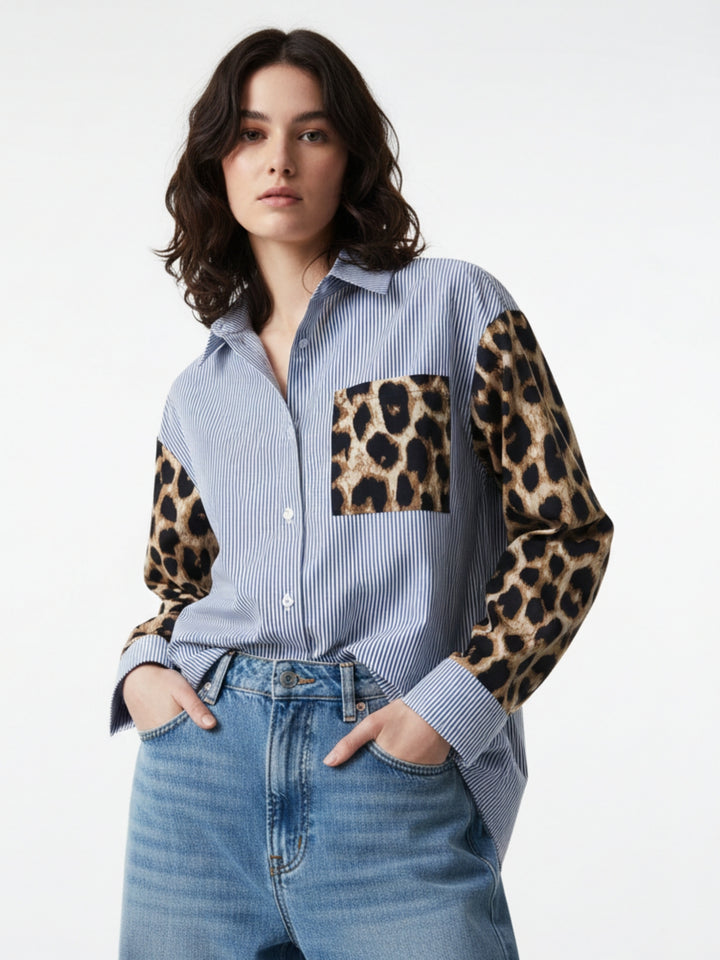 Multi Contrast Animal Printed Sleeves Shirt