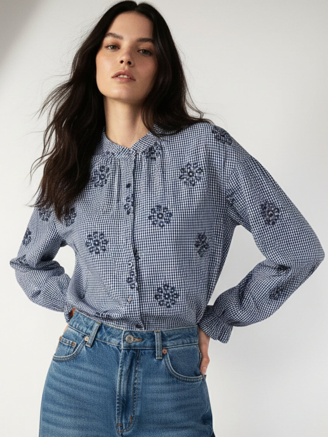 Blue Floral Printed Textured Shirt