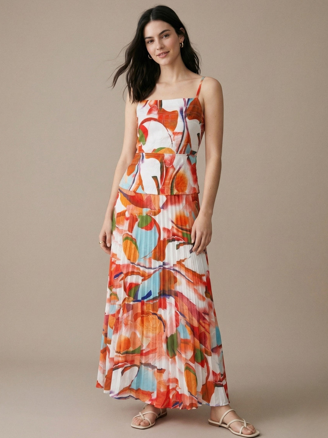 Multi Spaghetti Strap Printed Backless Dress