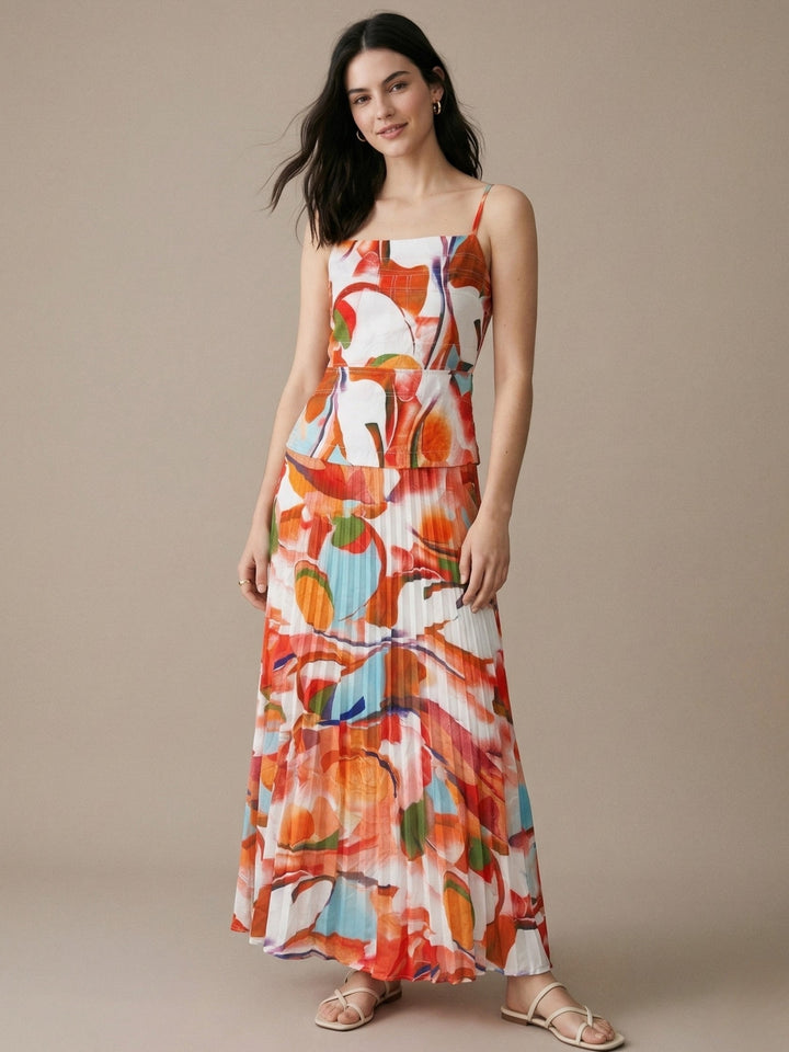 Multi Spaghetti Strap Printed Backless Dress