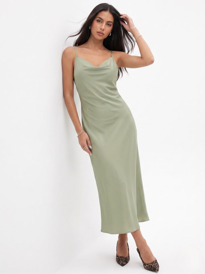 Green Spaghetti Strap Flared Dress
