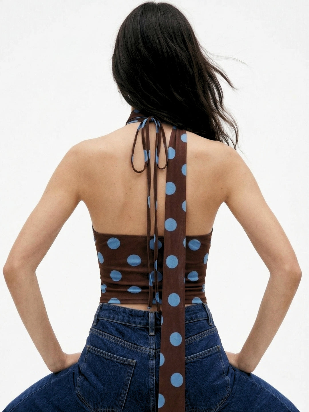 Brown Neck Wrap Polka Printed Top