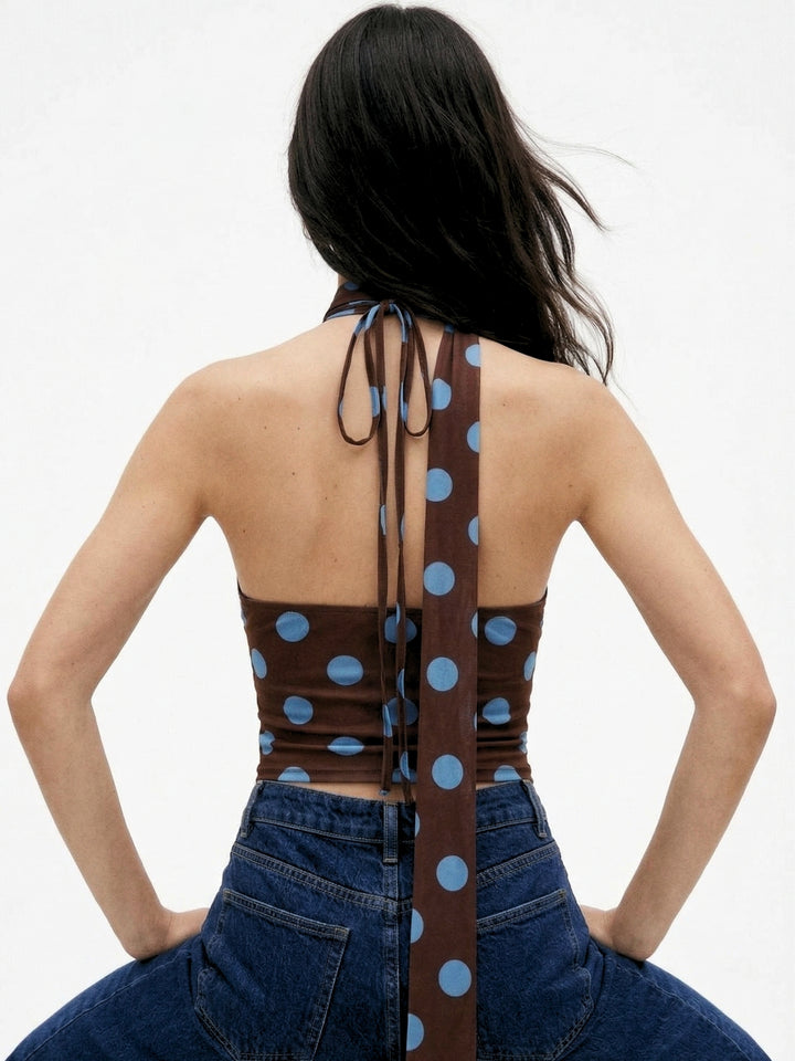 Brown Neck Wrap Polka Printed Top