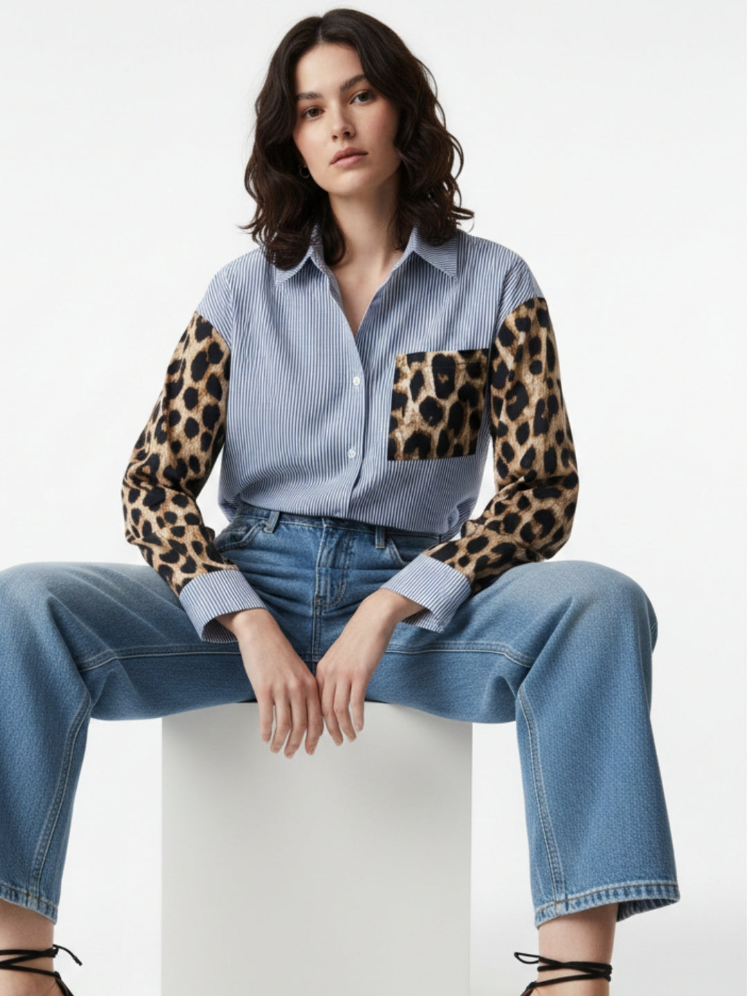 Multi Contrast Animal Printed Sleeves Shirt