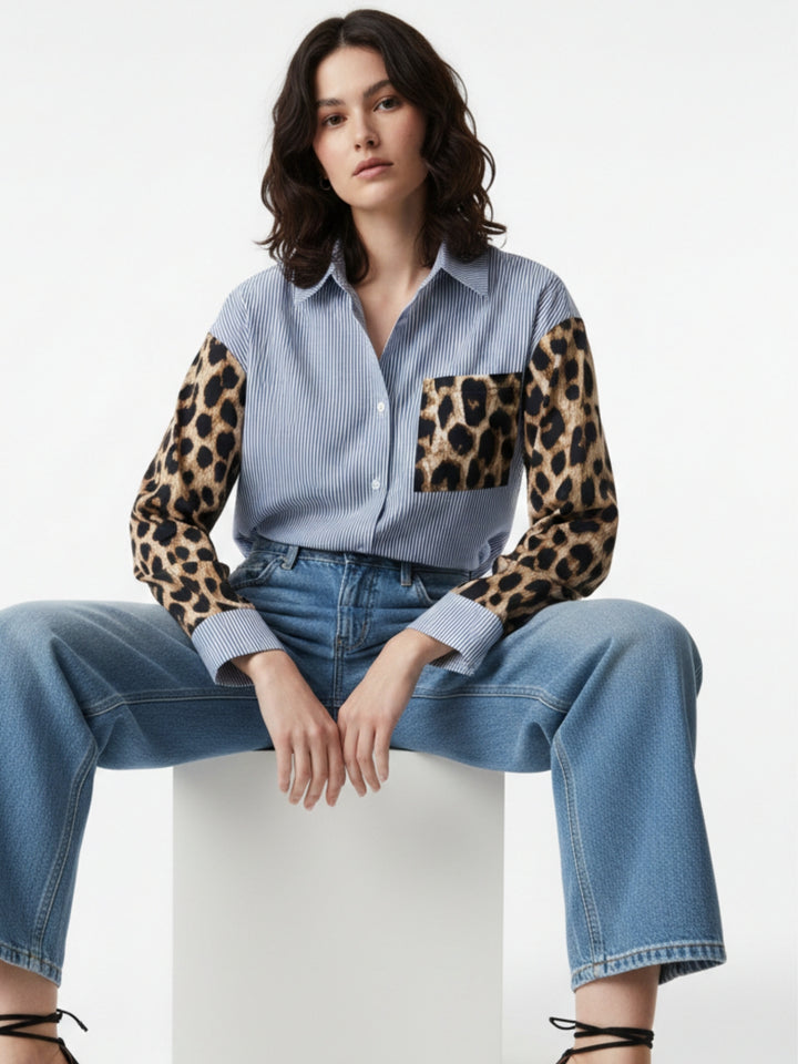 Multi Contrast Animal Printed Sleeves Shirt