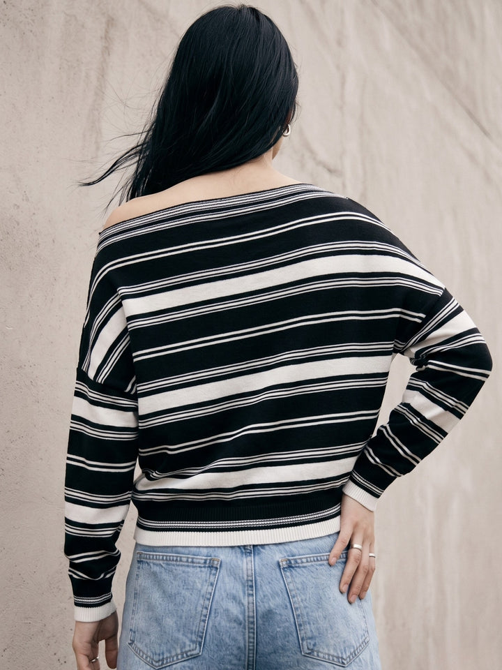Black Off-Shoulder Thick Striped Top
