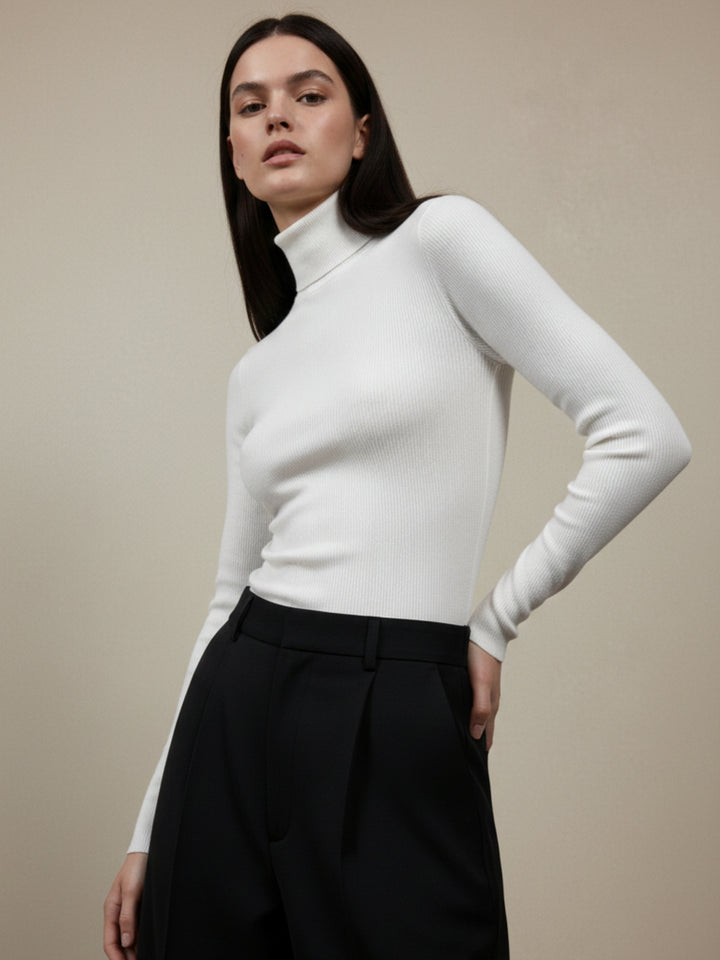 White Basic Solid High Neck Top