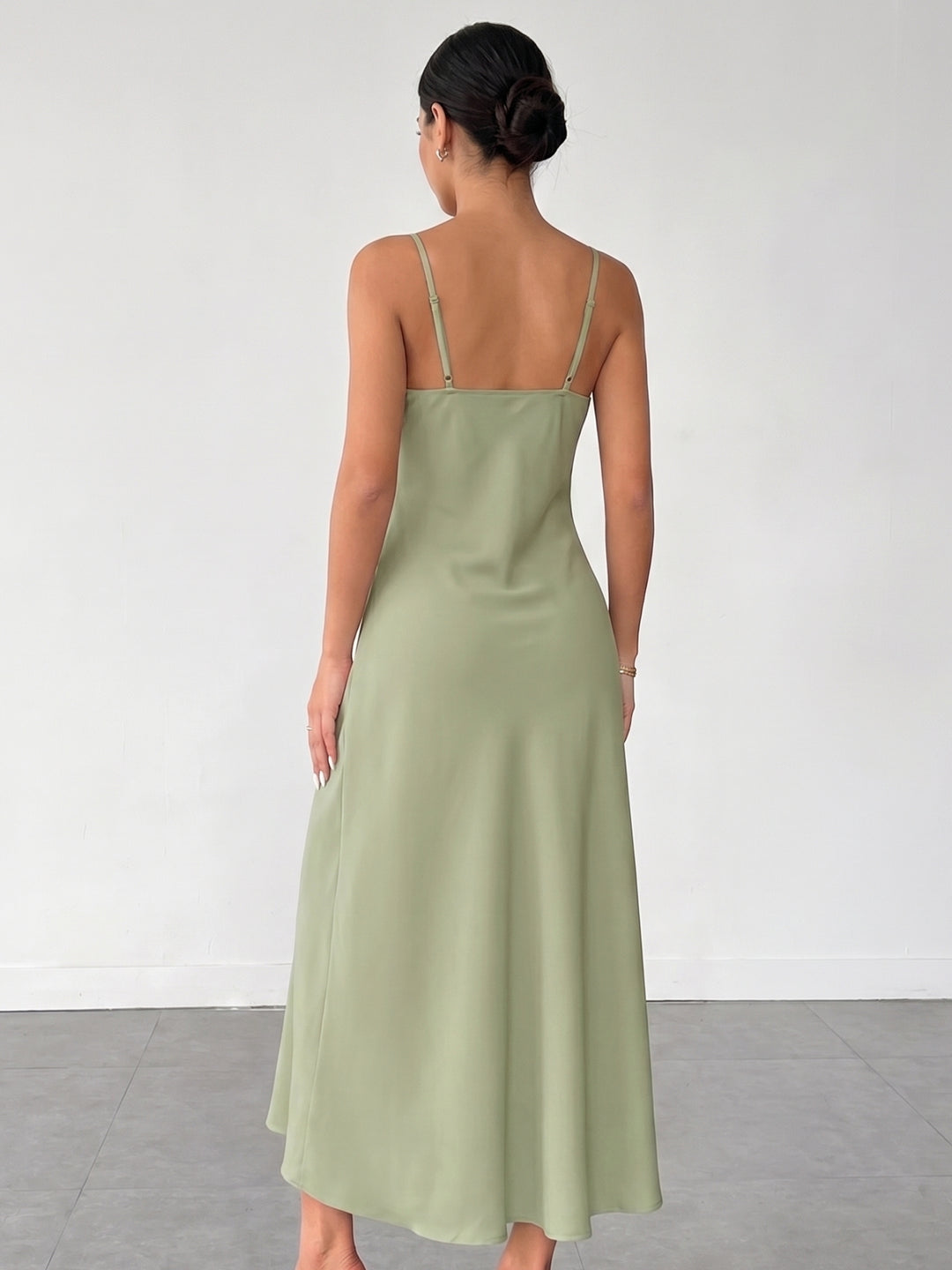 Green Spaghetti Strap Flared Dress