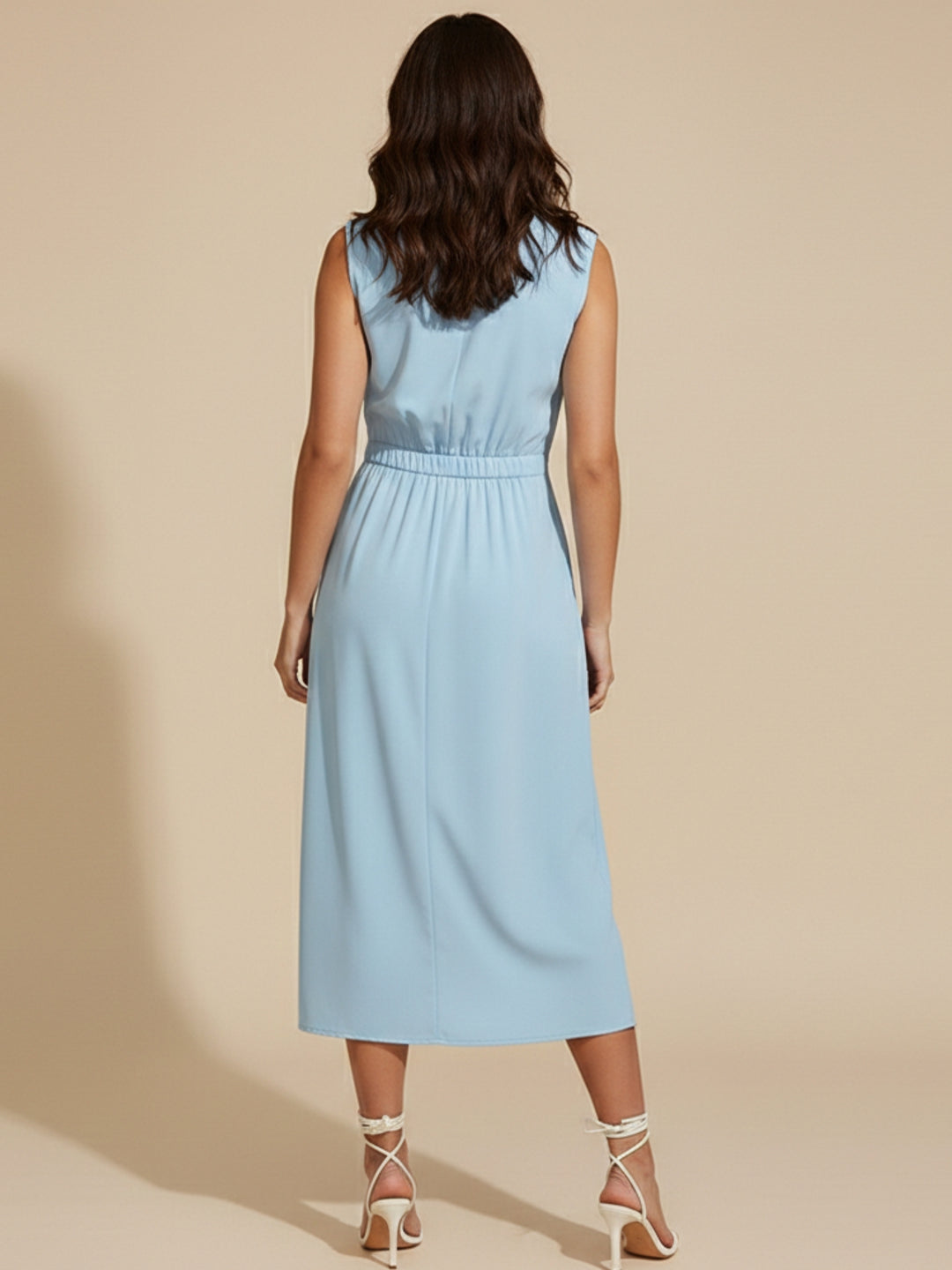 Blue Sleeveless Front Twisted Slit Dress