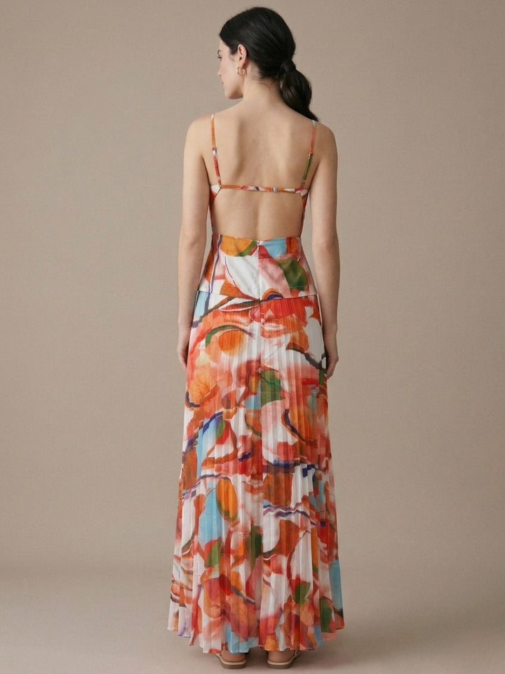 Multi Spaghetti Strap Printed Backless Dress