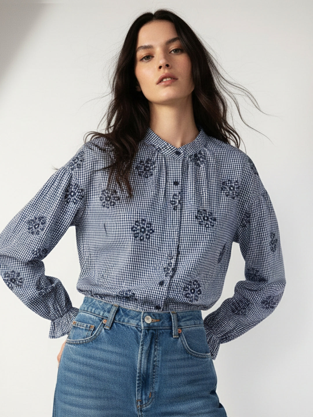 Blue Floral Printed Textured Shirt