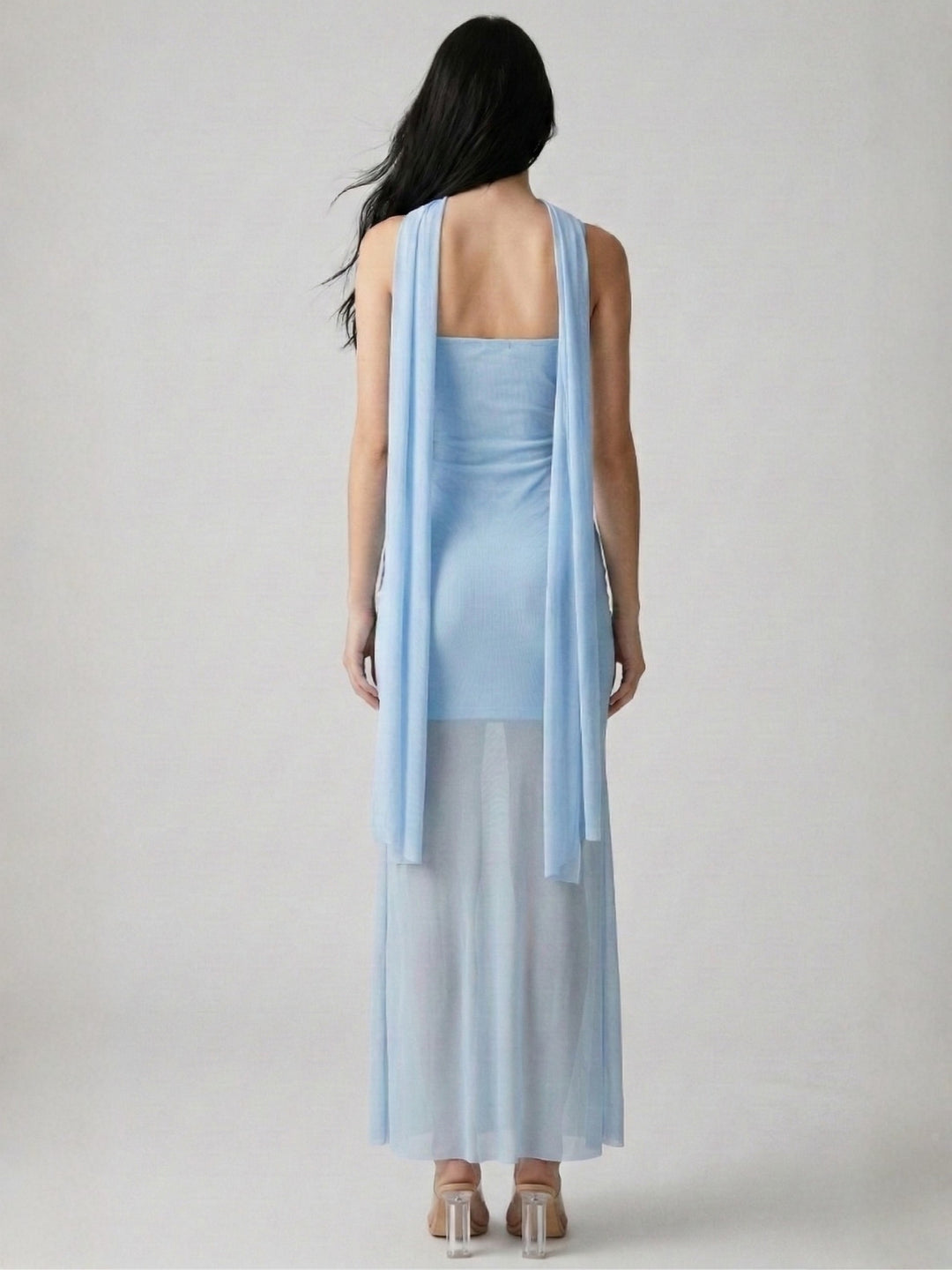Blue Off Shoulder Neck Wrap Dress