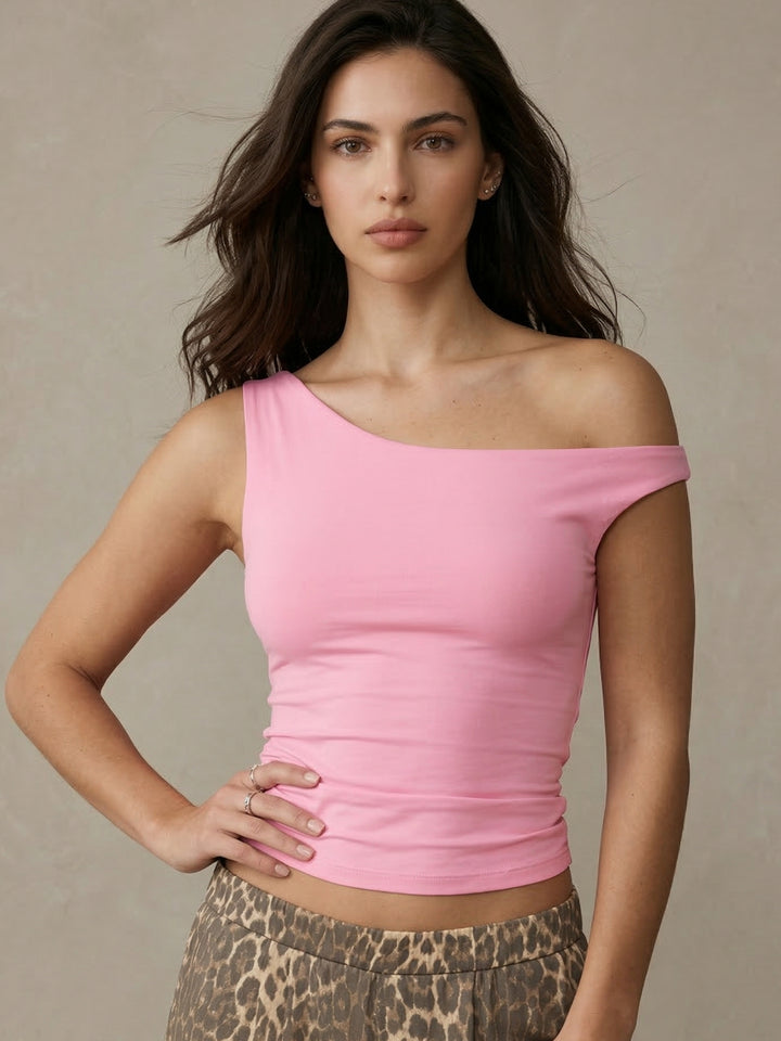 Pink One Shoulder Fitted Top