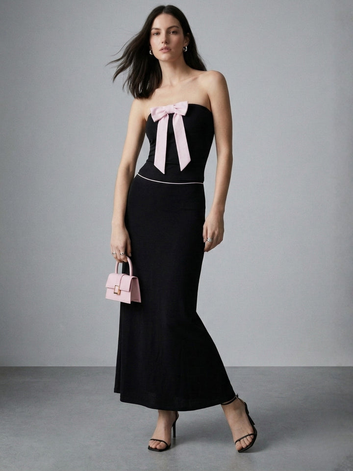 Black Off Shoulder Top And Skirt Set