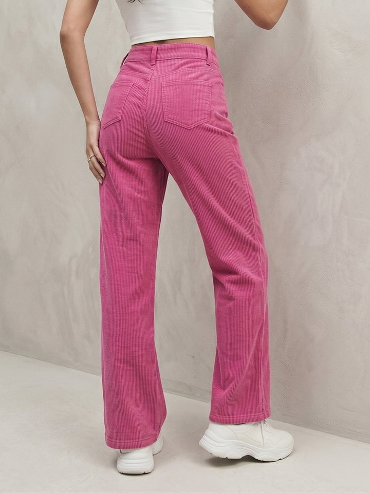 Pink Corduroy Trouser With Side Slit