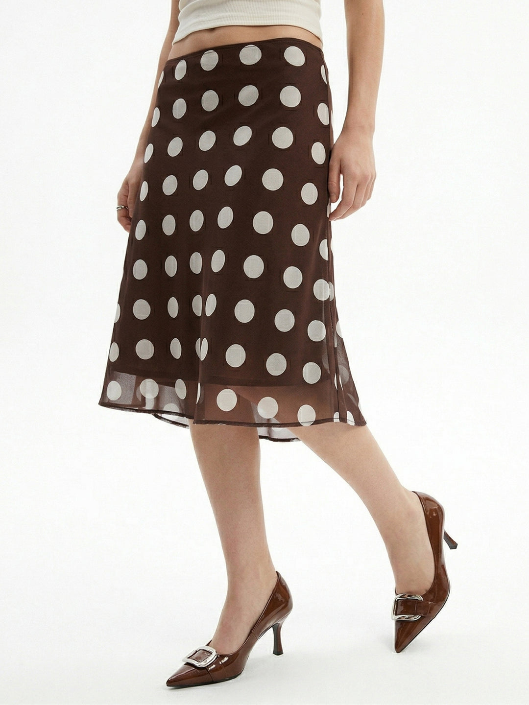 Brown Polka Printed Skirt