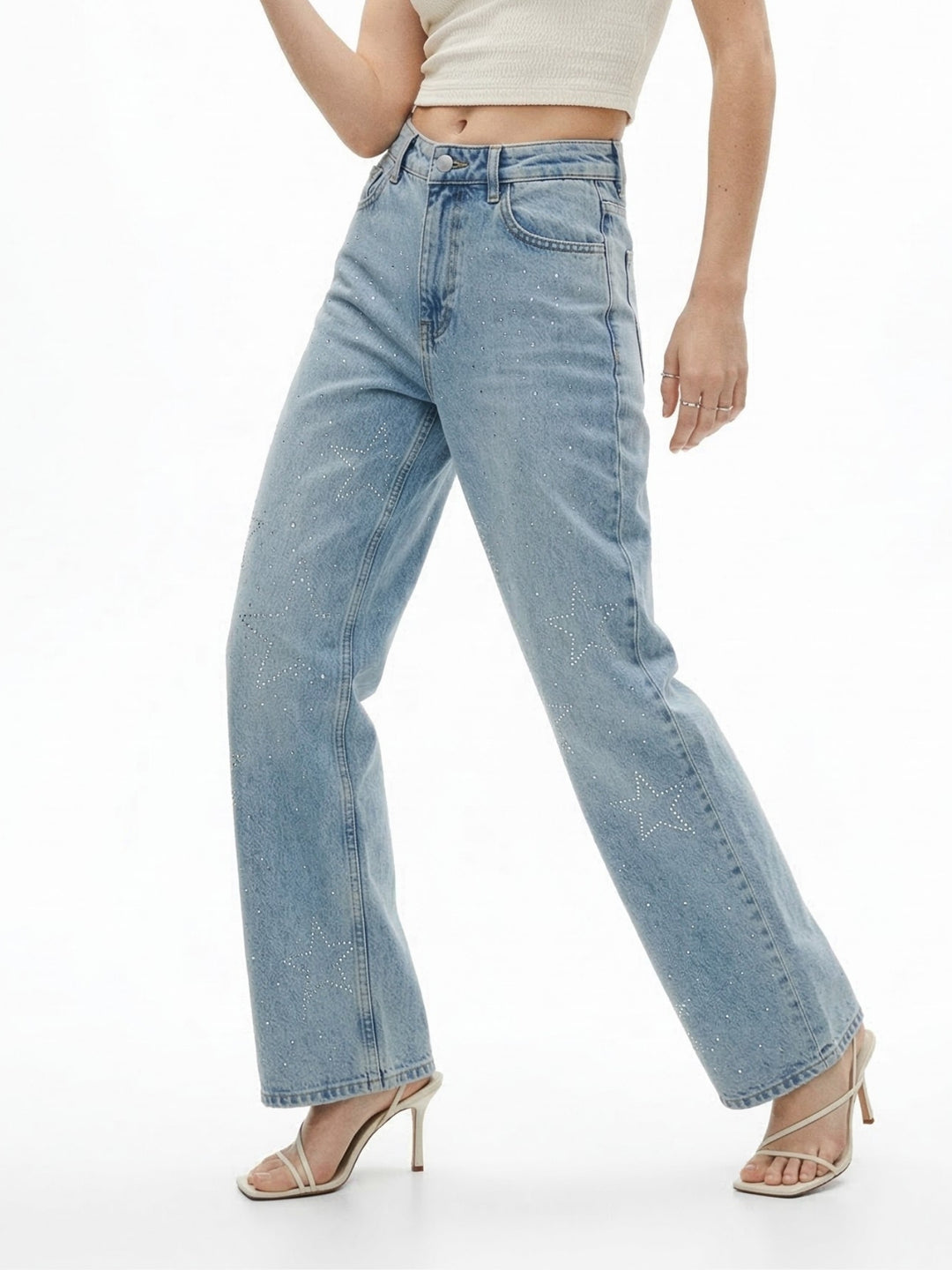 Light Blue Studded Denim Jeans