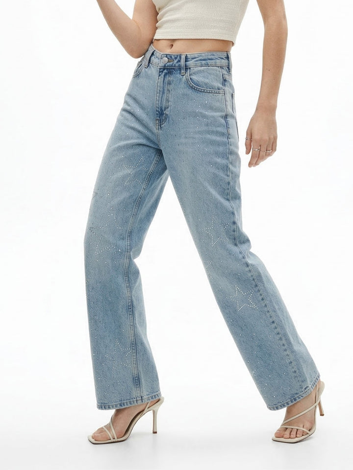 Light Blue Studded Denim Jeans