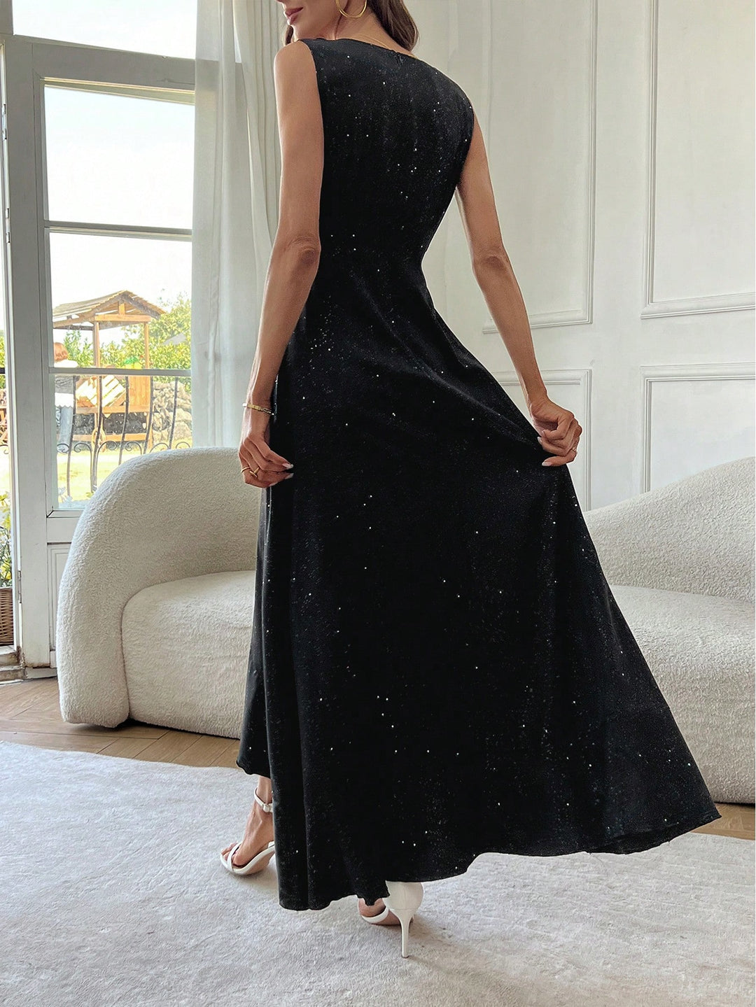 Black Sleeveless V-Neck Wrap Dress