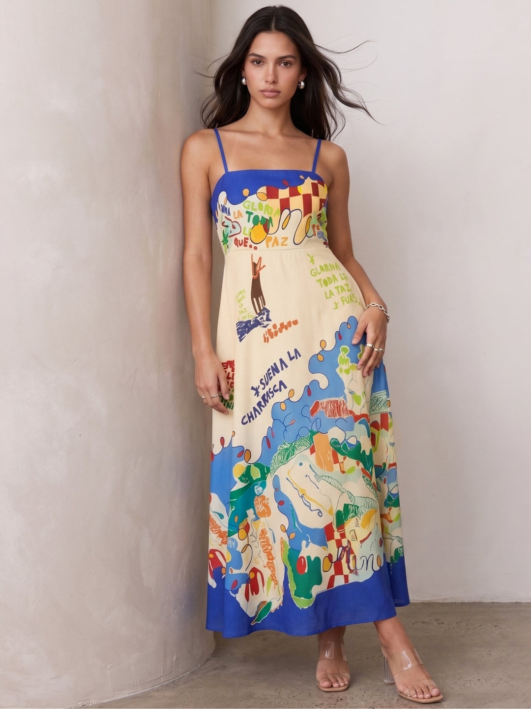 Blue Abstract Printed A-Line Dress