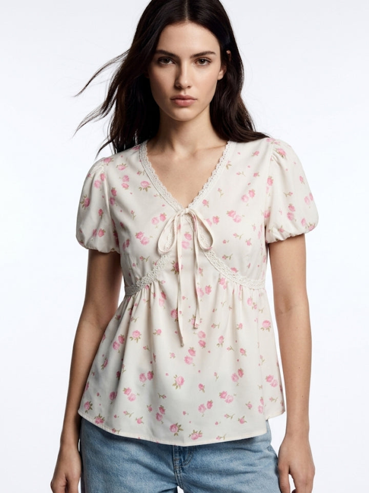 White Printed Relaxed Blouson